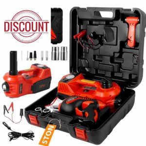 Electric Car Jack Kit 5 Ton 12V Floor Jack with Impact Wrench and Tire Inflator Pump Portable Hydraulic Car Jack for SUV Sedans Tire Change with LED Light