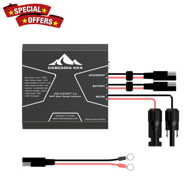 15A MPPT Solar Charge Controller | Waterproof | Bluetooth | Plug-and-Play | No-Drill Installation | 200W / 100V Input | 12/24V