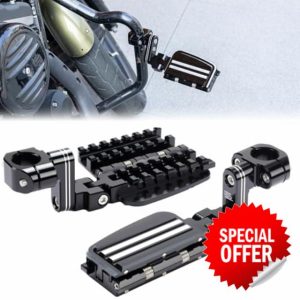 KEMIMOTO CNC Aluminum Highway Pegs with Expandable Heel Rests 1.25" Highway Short Angled Pegs Adjustable Fit for Street Glide Road King Road Glide Softail Dyna Sportster 1-1/4" Engine Guard Black