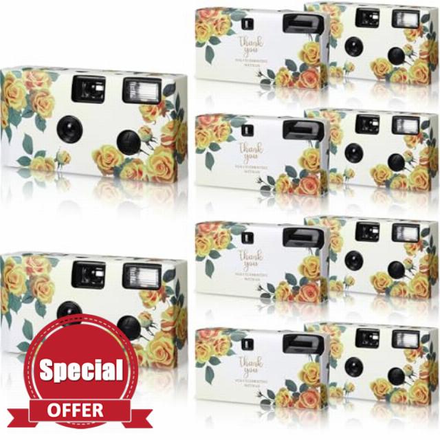 Kanayu 10 Pack Disposable Camera for Wedding Floral 35mm Single Use Film Camera with Flash One Time Use Camera for Anniversary Concert Travel Camp Party Supply Gift Honeymoon (Yellow Rose)