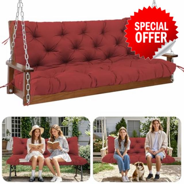 Premium 5" Thick Waterproof Outdoor Swing Cushions Sturdy Durable 2-3 Seat Replacement Porch Swing Cushions with Backrest&Ties Bench Cushion for Outdoor Furniture Backyard Patio(Wine Red)