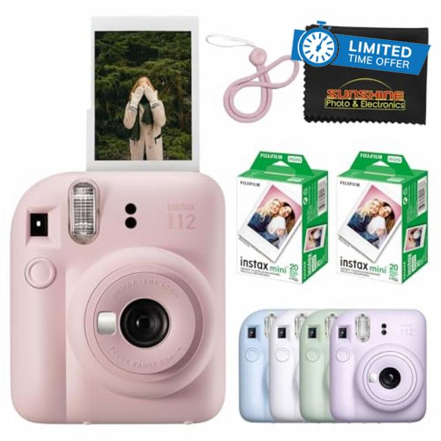 Fujifilm Instax Mini 12 Instant Camera Blossom Pink with 40 Sheets Fujifilm Instax Mini Film Bundle