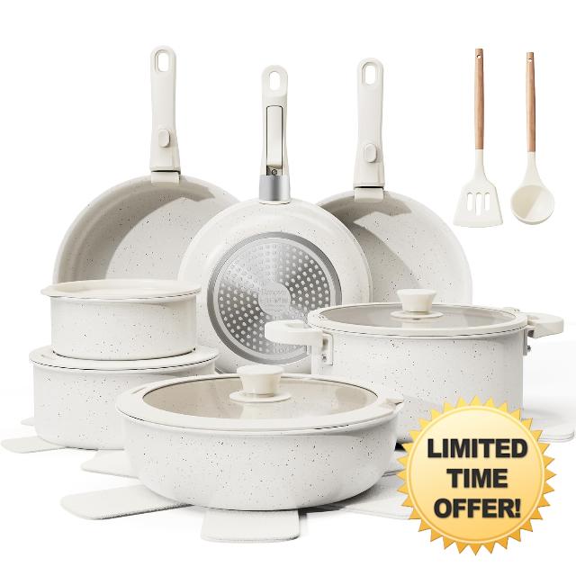 22-Piece Pots and Pans Set Non Stick with Removable Handles