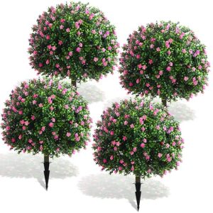 UV Resistance Fake Shrub Plant with Spike for Garden Porch Patio Decor (Pink)