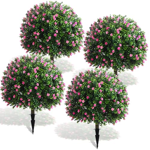 UV Resistance Fake Shrub Plant with Spike for Garden Porch Patio Decor (Pink)