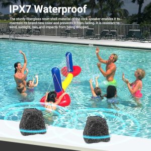 TWS Connection Powered with Rechargeable Battery for Garden Patio Deck Pool Backyard（Gray，1Pair）