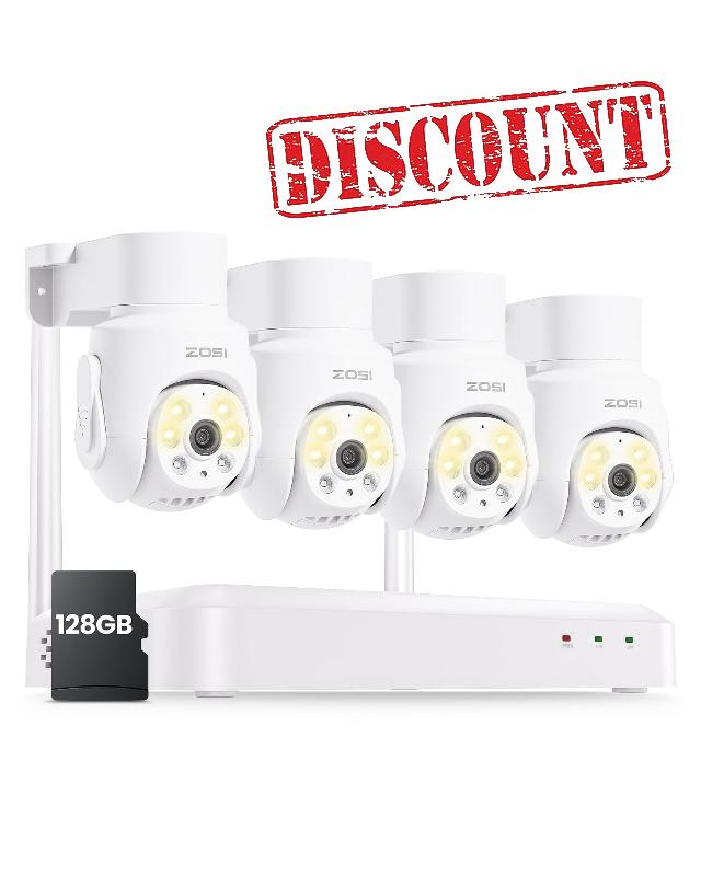 ZOSI 8 Channel 3K Wi-Fi 6 Security Camera System with 128G SD Memory Card for 24/7 Record