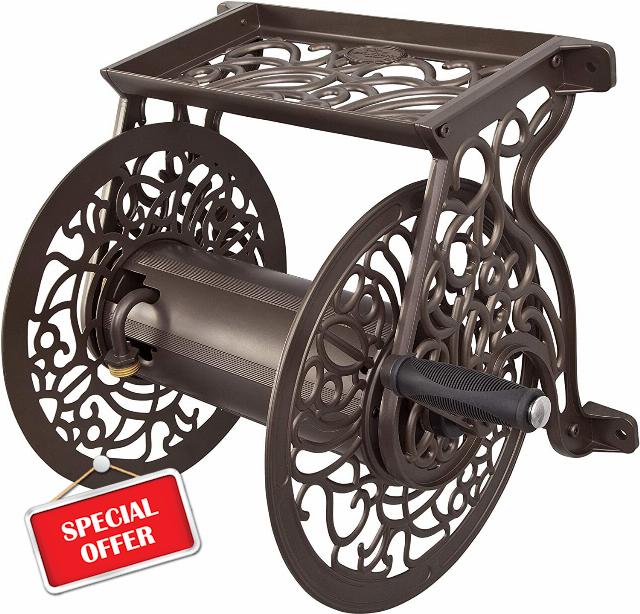 Liberty GARDEN 704 Decorative Cast Aluminum Wall Mount Garden Hose Reel