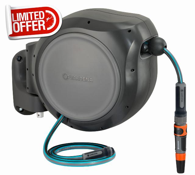 GARDENA (20505) Retractable Garden Hose Reel US Hose Threads - 100' x 1/2" hose