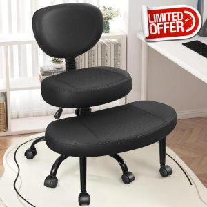 Primy Criss Cross Office Chair - ADHD Cross Legged Chair with Wheels - Adjustable Height Ergonomic Kneeling Desk Chairs for Meditation Yoga Home Office with Backrest