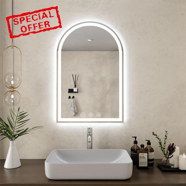 LED Bathroom Mirrors with Lights 24"x36"Arched Mirror for Wall