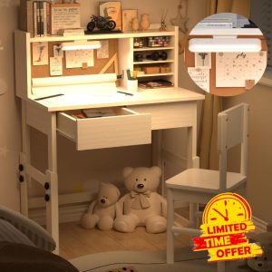 Ergonomic Wood Height Adjustable Kids Study Desk with Storage