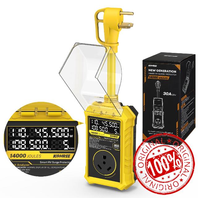Kohree RV Surge Protector 30 Amp with LED Real-time Large Screen Display Voltage Current KWH