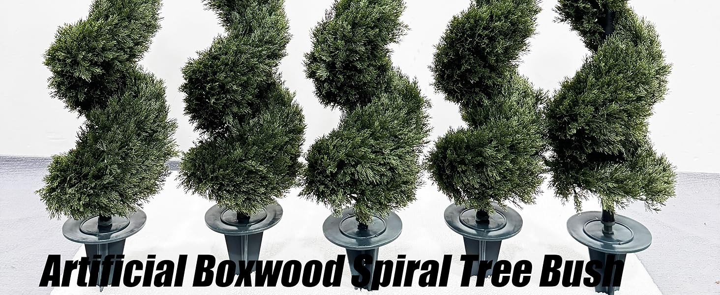 Artificial Boxwood Bush Spiral Topiary Tree UV Resistance Rated with Spike