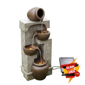 Teamson Home 28 in. Cascading Bowls and Stacked Stones LED Outdoor Water Fountain for Outdoor Living Spaces to Create a Calming Oasis in Gardens and Landscaping