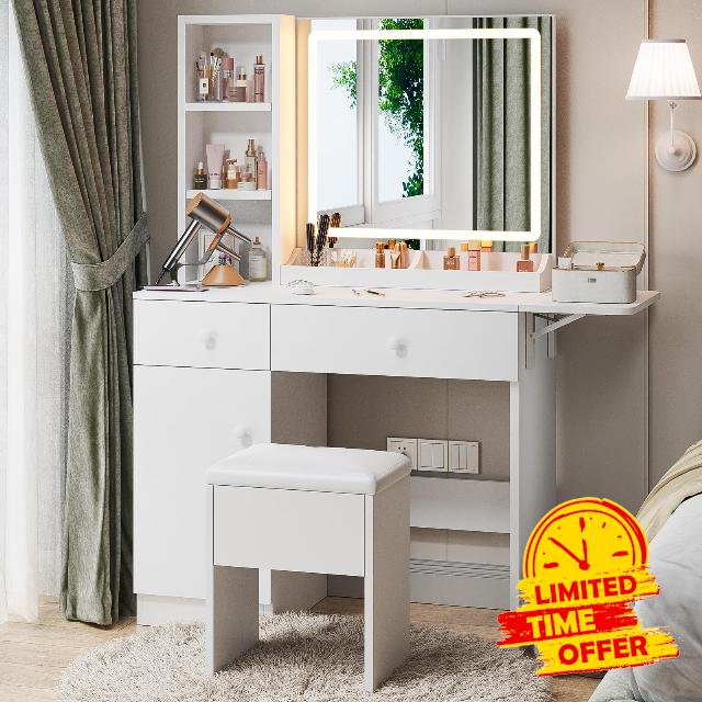 Haewon Makeup Vanity Desk with Mirror and Lights