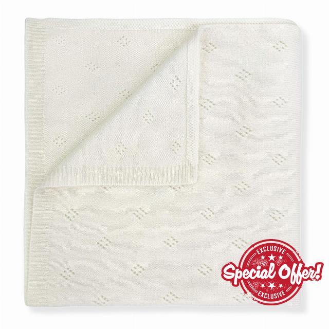 Jet&Bo BABY 100% Cashmere Baby Blanket Pointelle Design in Cream - Unisex