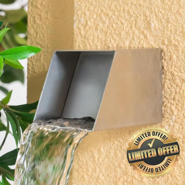 PONDO 4" Square Outdoor Water Fountain Spout - Stainless Steel 316 Spillway Scupper with Contemporary Design for Pools