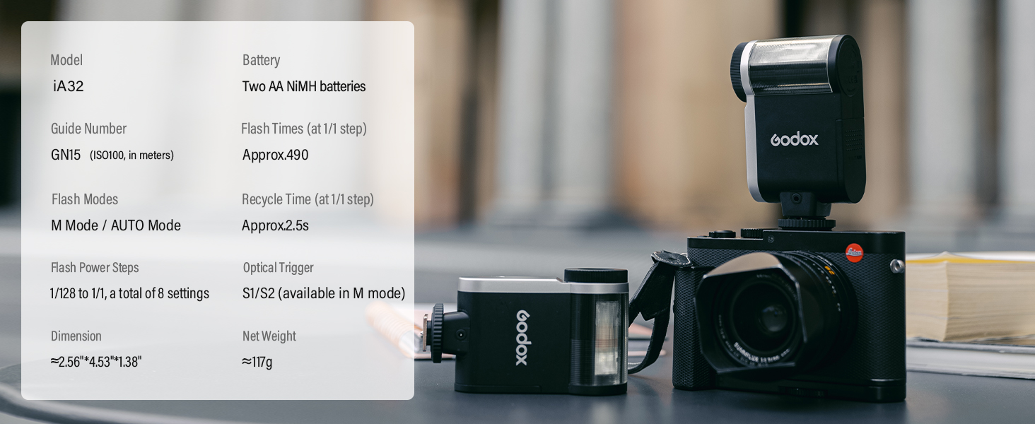 Godox iA32 Camera Flash, Auto/Manual Modes -7° to 90° Adjustment Mini Flash Mini-Flash