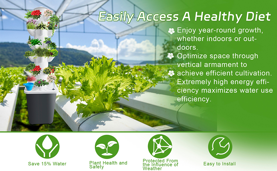 Hydroponic Tower Growing System Indoor Smart Vertical Garden Planter Germination Kit Including