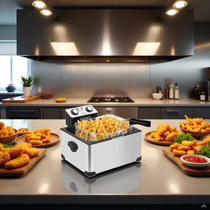 A kitchen counter with various ingredients and utensils surrounding the product.