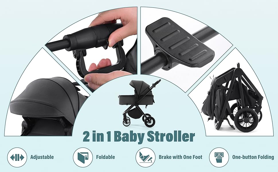 Convertible Baby Stroller Gray