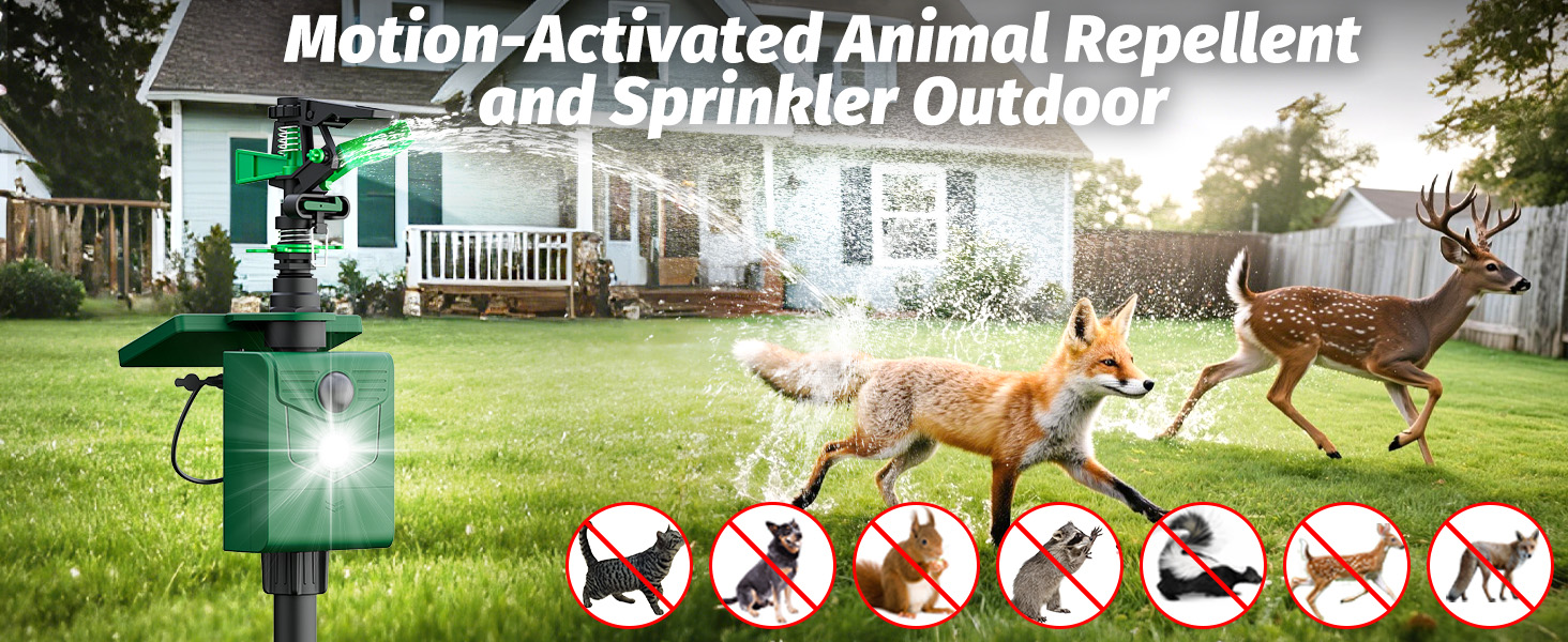 Motion-Activated Animal Repellent and Sprinkler Outdoor