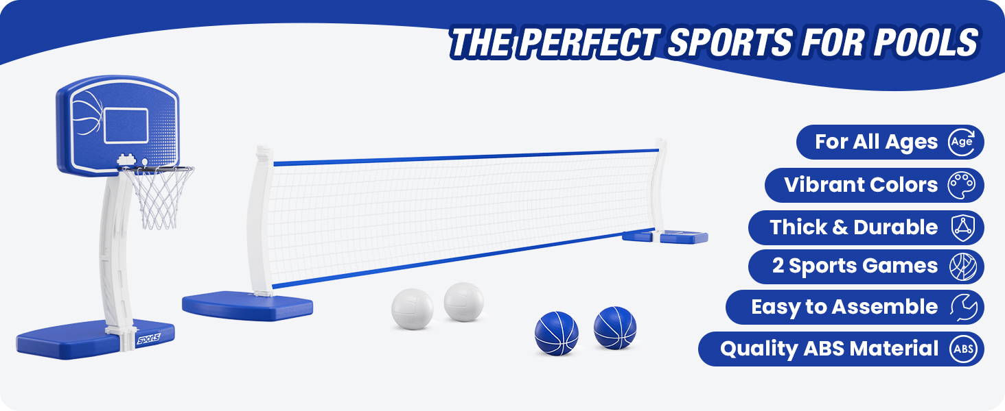 pool basketball hoop and volleyball set