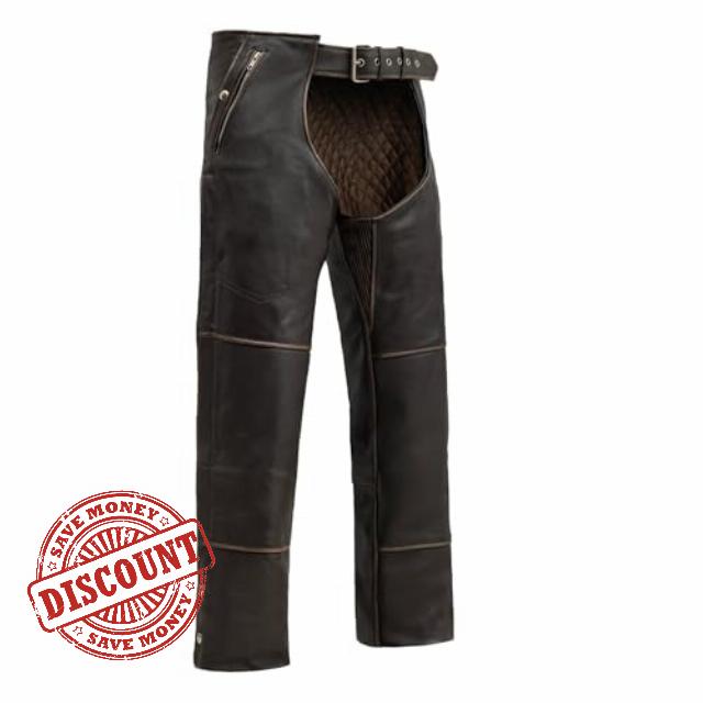 Motorcycle Riding Cowhide Unisex Vintage Biker Cowboy Chaps Soft Leather Pants Road Rush Protective Gear