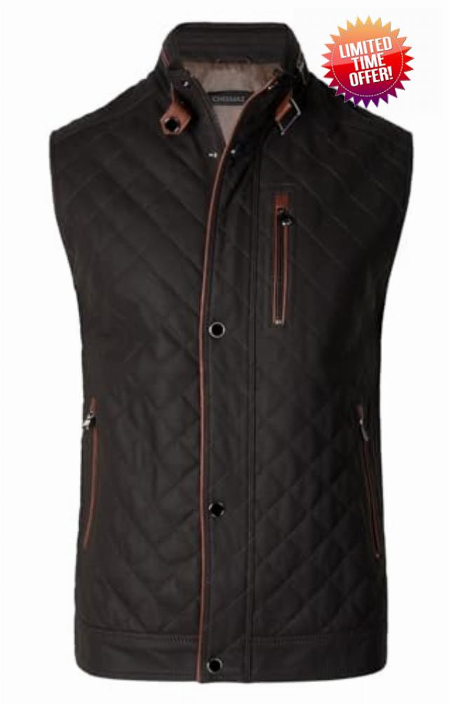 Men's Classic Club Quilted Style Motorcycle Casual Bikers Premium Lambskin Leather Stand Collar Vest For Men