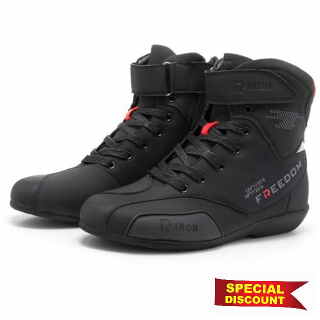 Motorcycle Shoes Men Riding Boots Protective with Anti-Slip Sole Side Zipper Road Street Motocross Black