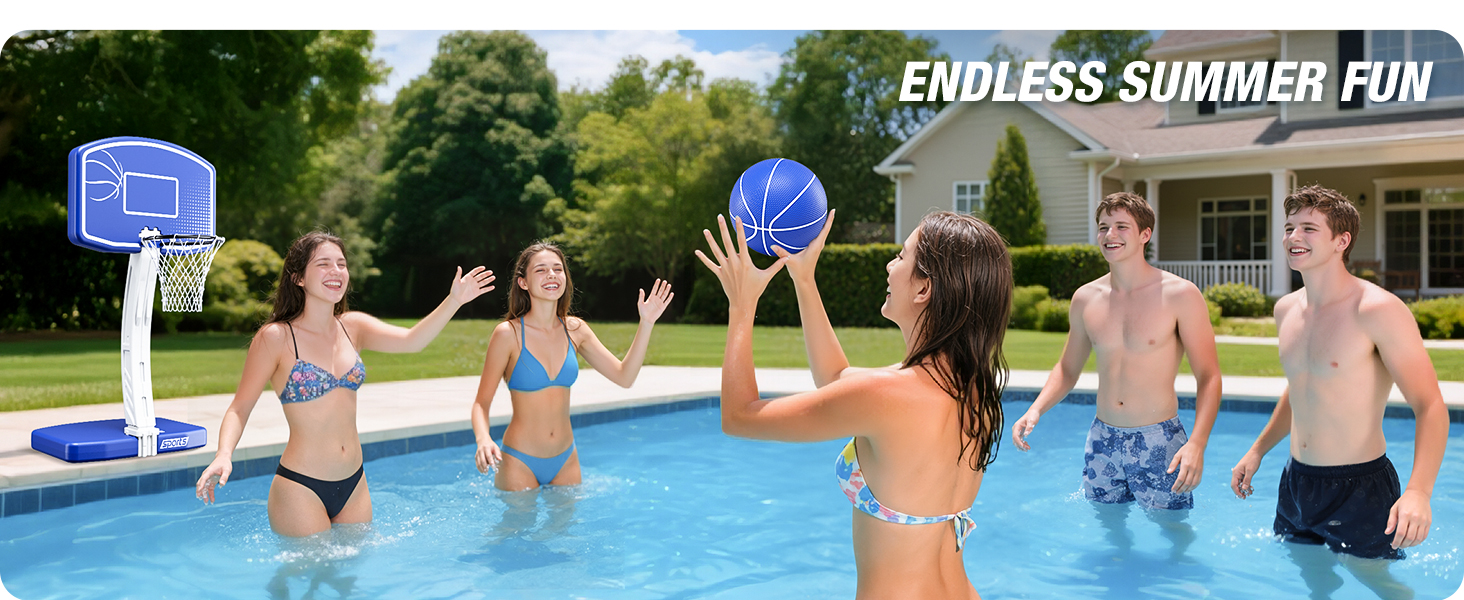 pool basketball hoop and volleyball set