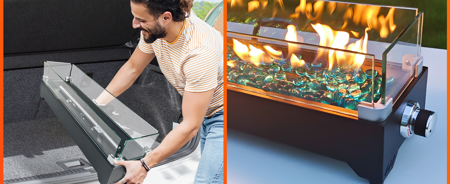 Tabletop Propane Fire Pit 28 Inch, Stainless Steel Outdoor Table Top Firepit