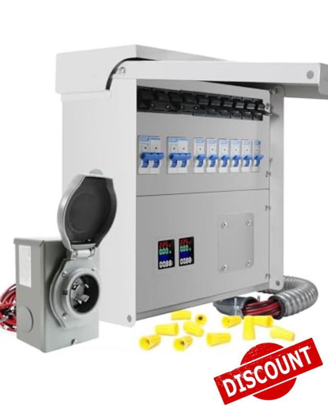Upgrade 50A 10 Circuit Transfer Switch with 2 Digital Display Energy Meter with L14-50p Optional Power Inlet