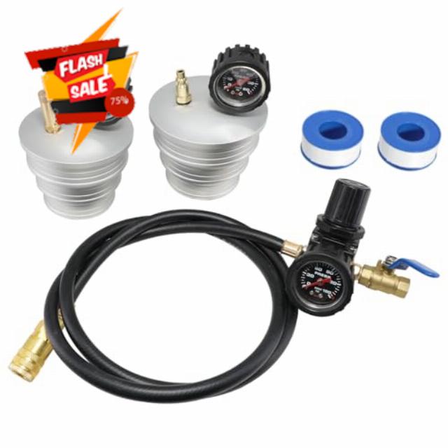 Charge Air Cooler CAC Boost Leak Tester 6061Aluminum End Caps with 3" 3.5" 4” Non-Slip Grooved 5 Foot Extension Cord and 150 PSI Regulator US and EU Standard Joints for Class 7-8 Semi Trucks Tractors