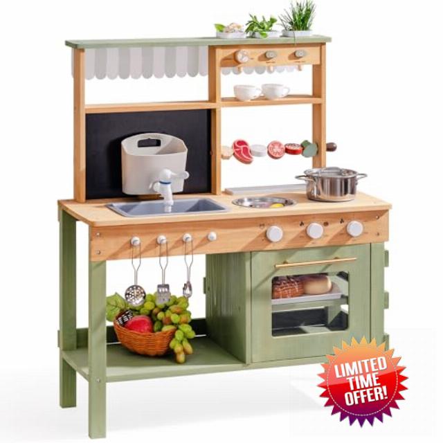 ROBOTIME Mud Kitchen for Kids | Wooden Mud Kitchen for Kids Outdoor Playset with Water Sink