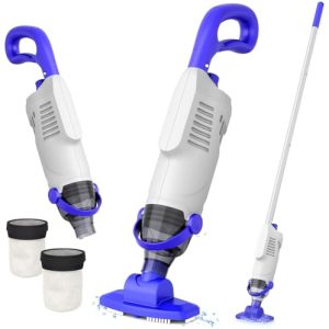 60W Rechargeable Handheld Pool Vacuum Cleaner with Pole & 18GPM Suction
