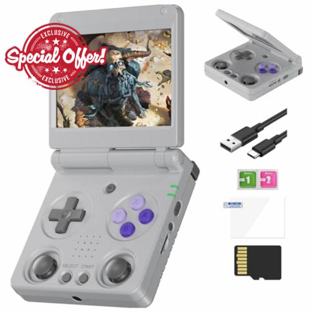 RG 34XXSP Retro Handheld Game Console Linux 3.4 inch IPS Screen 720*480 5000+ Classic Games 64G Card RG 34XXSP Retro Gaming Console Handheld 3300mAh Battery Compatible with WiFi HDMI Bluetooth Grey