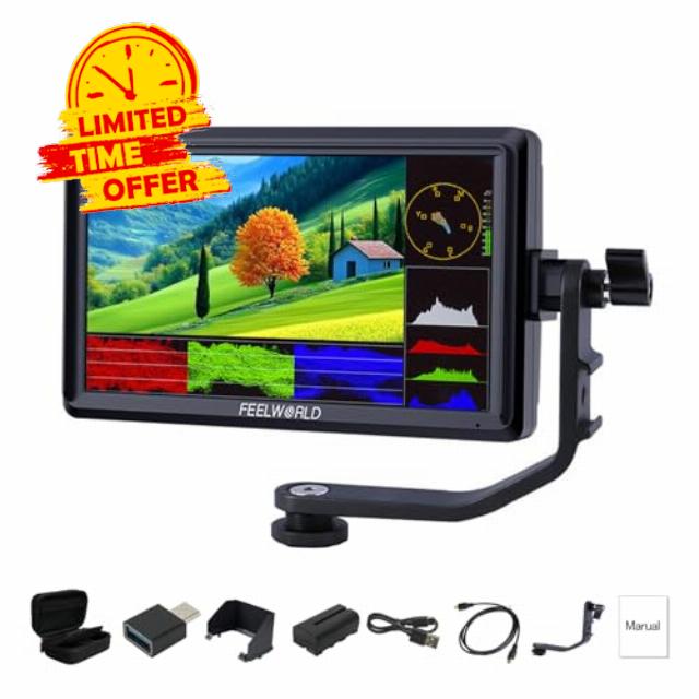 FEELWORLD Upgrade S55 V3 6-Inch DSLR Field Monitor Bundle with Tilt Arm