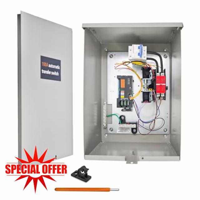 RXSW100A3 100 Amp Automatic Transfer Switch Replacement for Generac 120/240V w/Power Management Service Entrance Rated NEMA 3R Aluminum Enclosure for Indoor and Outdoor Use
