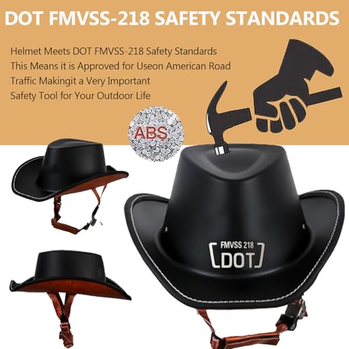 Western Cowboy Hat Helmet Open Face Motorcycle Helmet DOT Approved Unisex-Adult Half Helmet with Quick Release Buckle and Lining for Mopeds Horse Riding Jazz Caps