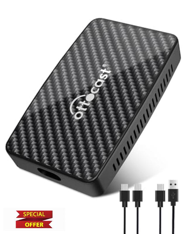 OTTOCAST Play2Video Pro – Wireless CarPlay & Android Auto Adapter with YouTube