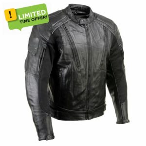 Milwaukee Leather LKM17007 Men's Premium Black Leather Motorcycle Bikers Rider Jacket w/CE Armor - Large