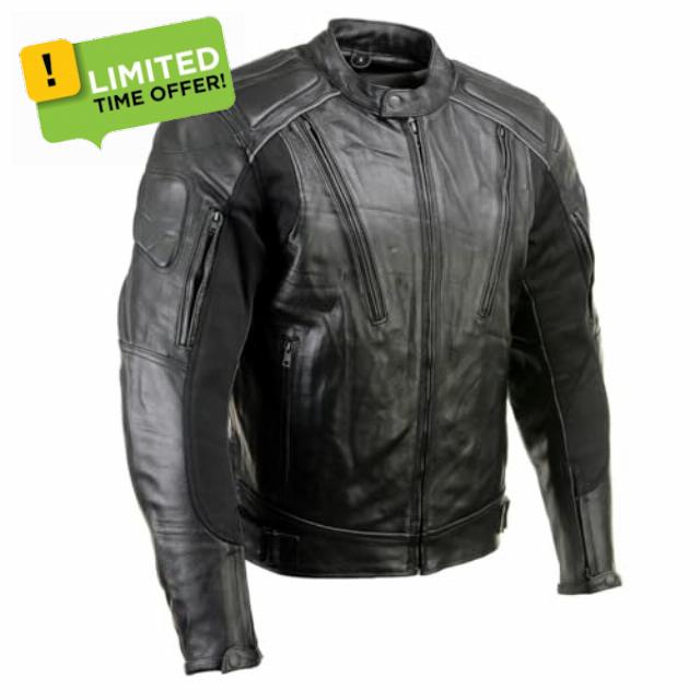 Milwaukee Leather LKM17007 Men's Premium Black Leather Motorcycle Bikers Rider Jacket w/CE Armor - 3X-Large