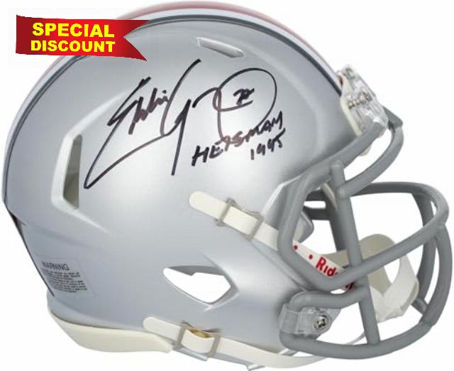 Eddie George Ohio State Buckeyes Autographed Riddell Speed Mini Helmet with "1995 Heisman" Inscription - Autographed College Mini Helmets