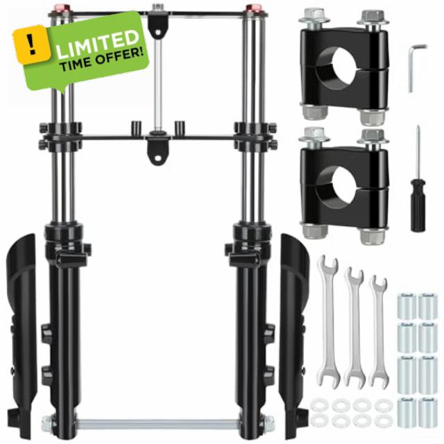 Mini Bike Front Forks Suspension Kit Replacement for Coleman CT100U Monster Mega Moto 80 105cc Motovox MBX10 MBX11 Baja Doodlebug DB30 Trailmaster Storm 200 Parts with 7/8 Handlebar Risers
