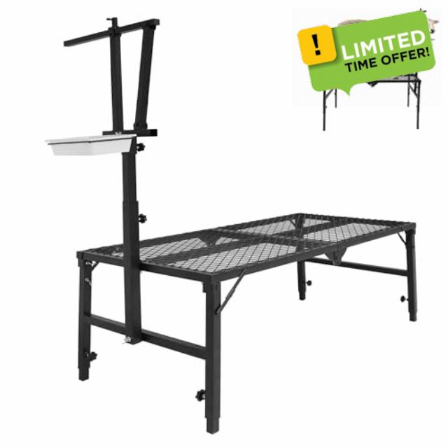 Foldable Goat Miliking Stand - 51x23 inch Metal Livestock Stand with Removable Feeding Tray