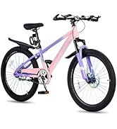 Girls 20 Inch Bike Kids Bicycle with Basket, Girls Bikes Ages 8-12, Kids' Bicycles with Front V-B...