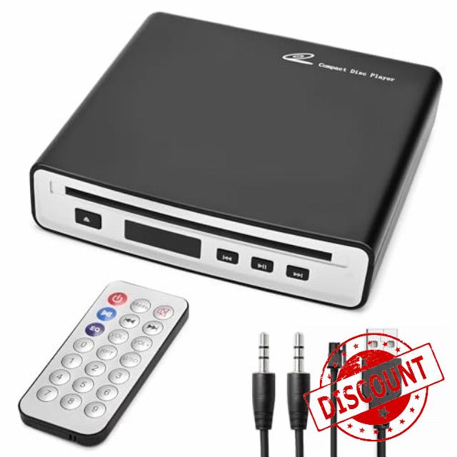 External Universal CD Player for Car - Portable CD Player with AUX Port Plugs into Car