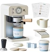 Tiny Land Kids Coffee Maker Wooden Kitchen Toys - 17Pcs Toy Coffee Maker Playset - Wooden Play To...